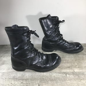 Mens Double H Combat Black Leather Paratrooper Jump Cap Toe Boots Size 9 Wide Soft Toe Made in USA