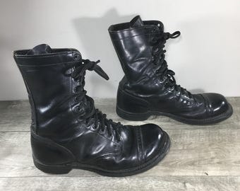 Mens Double H Combat Black Leather Paratrooper Jump Cap Toe Boots Size 9 Wide Soft Toe Made in USA
