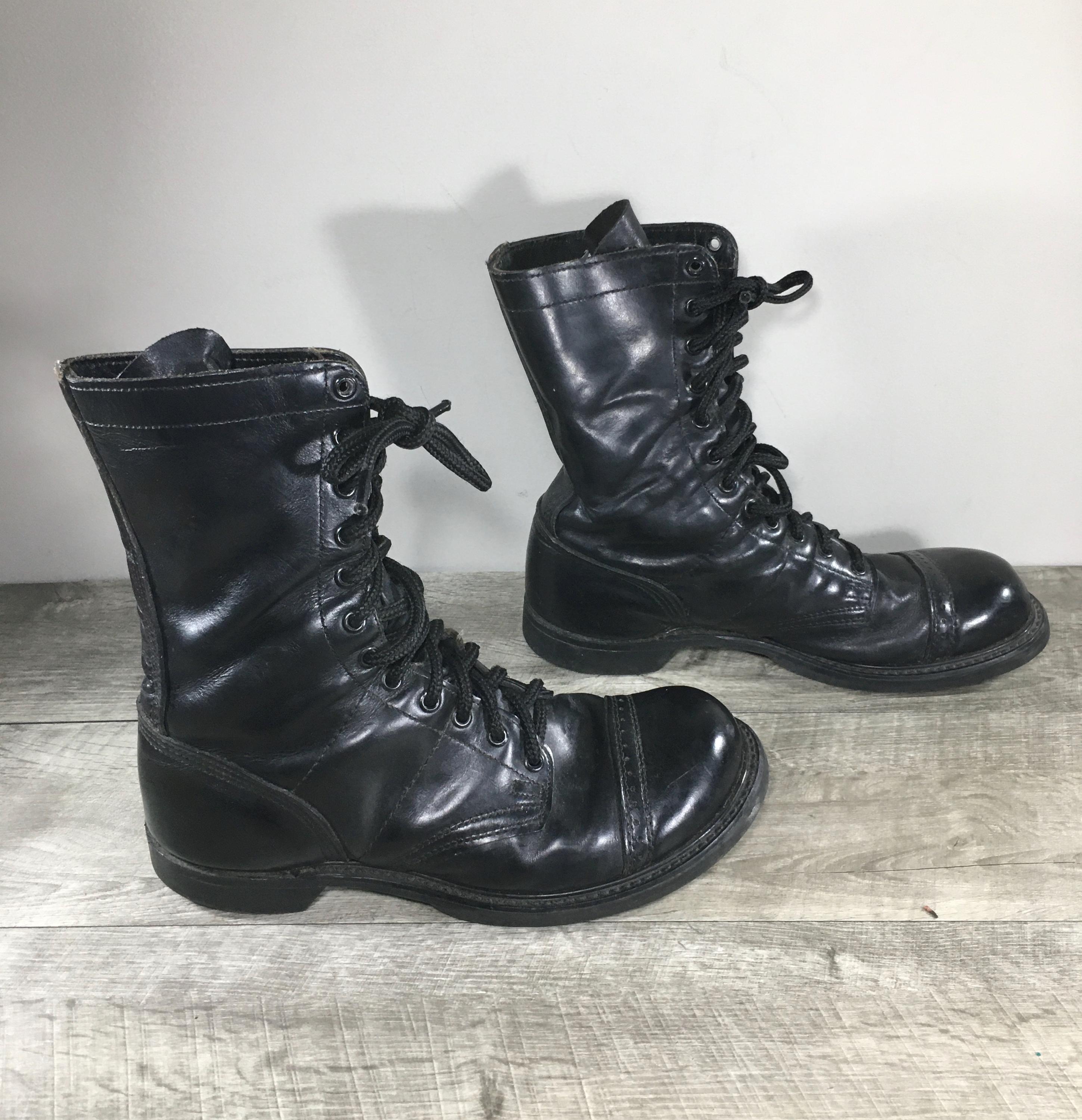 Mens Double H Combat Black Leather Paratrooper Jump Cap Toe Boots