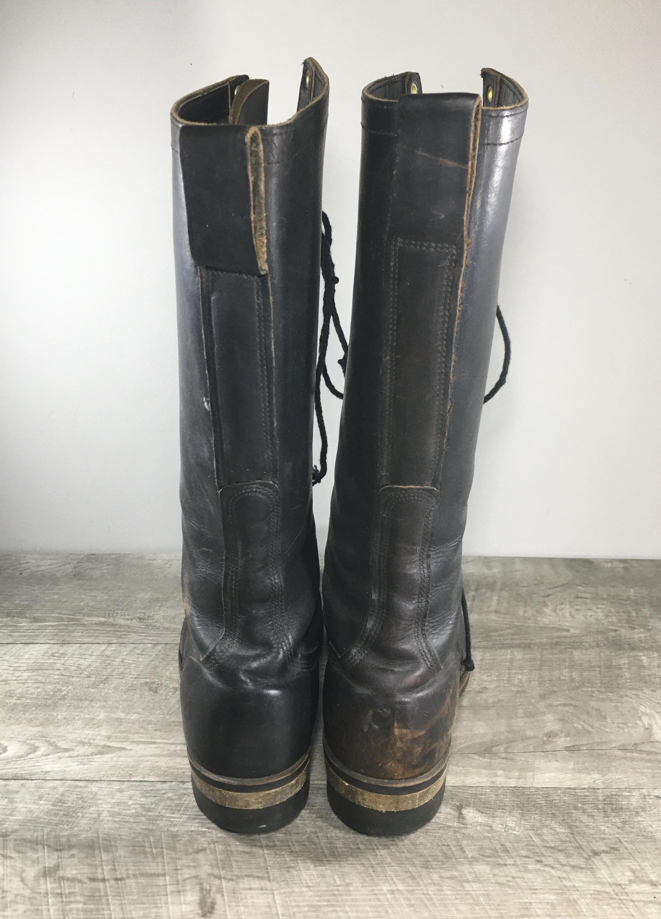 Vintage Men Combat Biker Motorcycle Riding 19-Eye Black Leather Soft Toe Boots 9 Vintage Mens Black Leather Harness Motorcycle Riding  main image 4