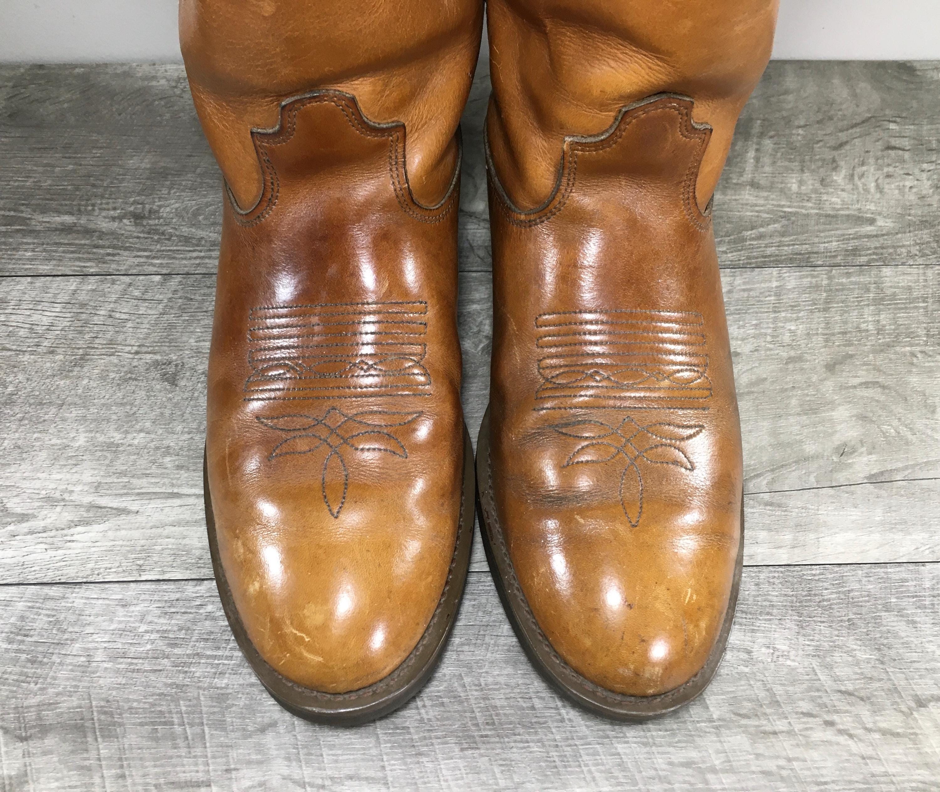 Ferrini Uomo Patriota Miele Punta Quadrata Pelle Stivali da Cowboy