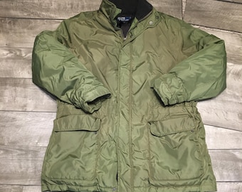 Polo Ralph Lauren Goose Down Olive Green Puffer Puffy Jacket Large Vintage Faded Size Large