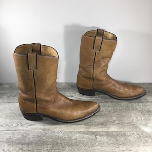 Vintage Mens Justin 3826 Farm & Ranch Trucker Brown Cowboy Western Leather Boots Size 9.5 Narrow Made in USA