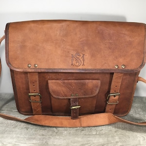 Distressed Brown Leather Shoulder Messenger Carryall Satchel Bag Vintage Briefcase Travel Everyday
