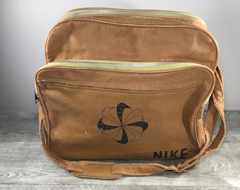 Vintage Nike Pinwheel Faux Leather Bag Duffle Travel Overnight Weekender Gym Made in Hong Kong