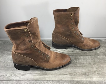 Vintage Womens Justin L575 Western Granny Grunge Punk Packer Leather Boots Size 6 Medium Made in USA