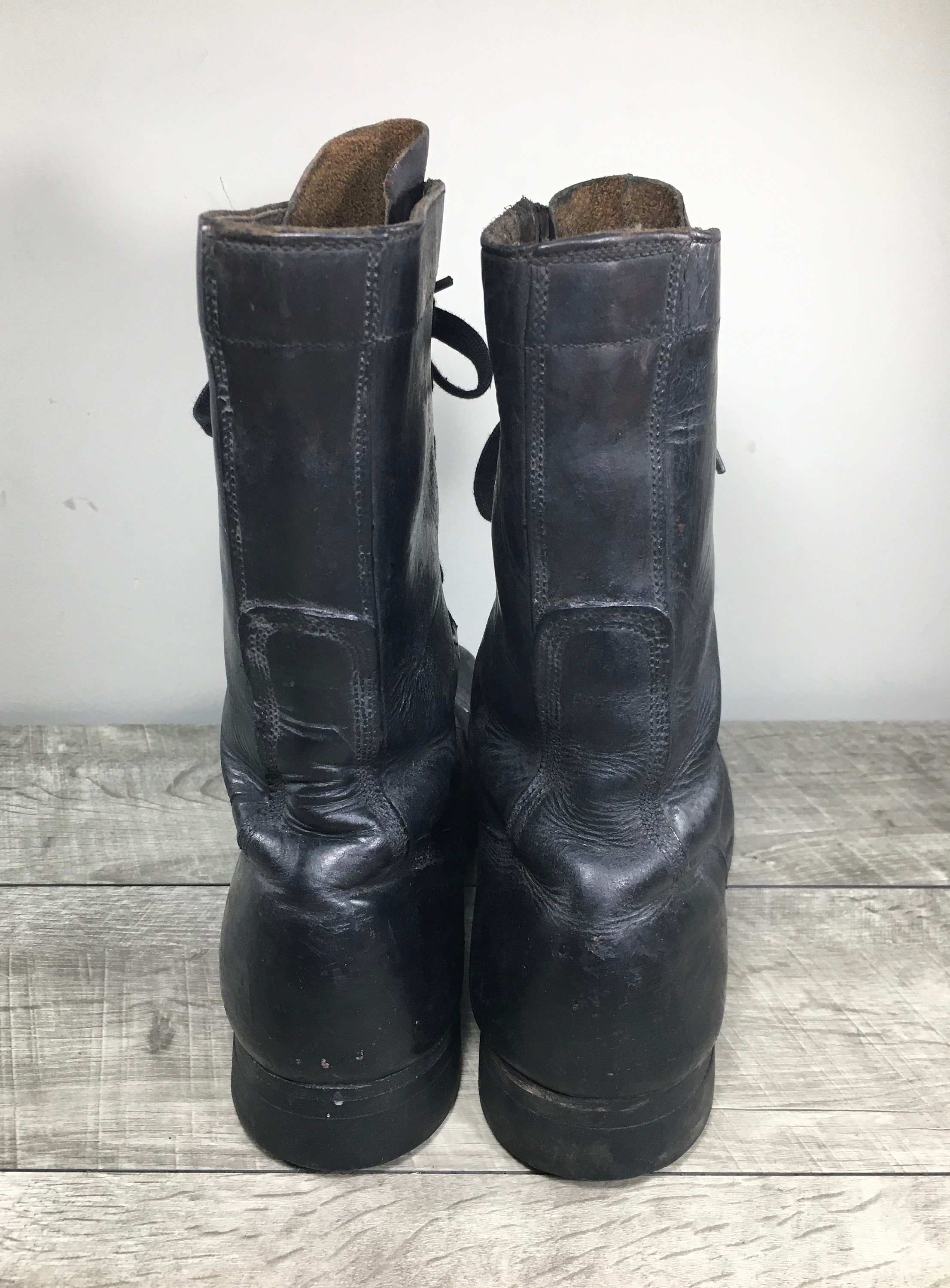 Vintage 60s Military Boots Vietnam Black Leather Jump Men display picture 1