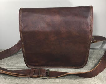 Vintage Waxed Leather Brown School Messenger Briefcase Shoulder Bag Computer Laptop ipad