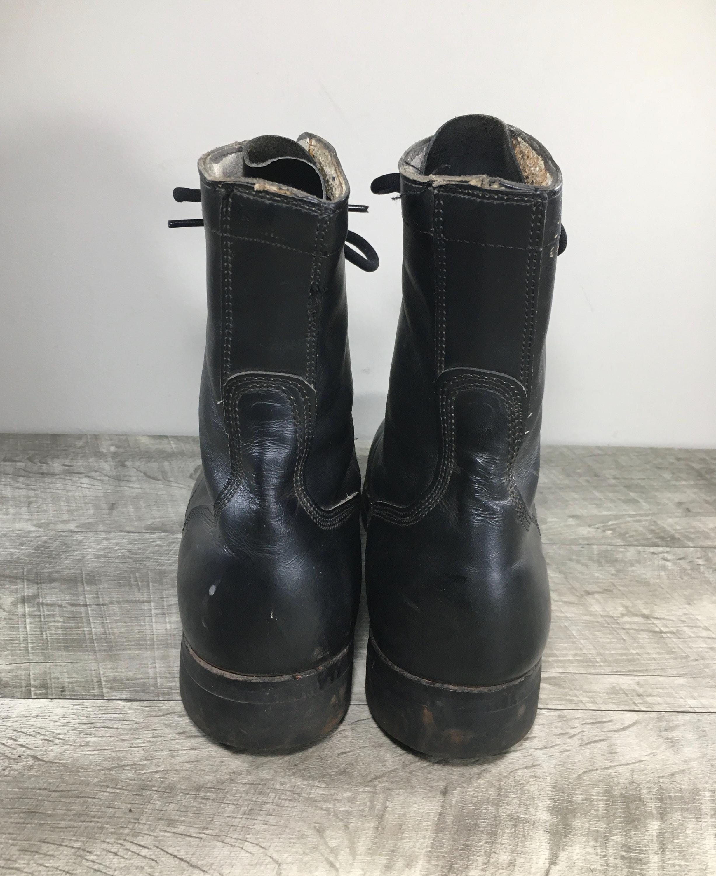 Vintage 80s 90s Mens 7 Distressed Leather German Military Combat Boots Black Amazing! Lace Up Polished Leather Military Issued German  main image 2