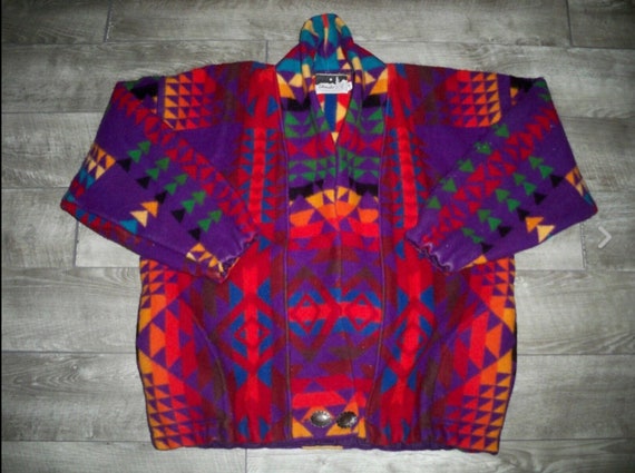 Vintage Women's Silverado Southwestern Aztec Pattern Blanket Wrap Jacket Coat Size Medium Made in USA