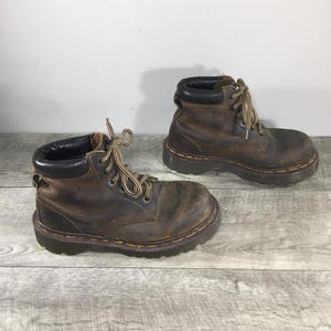Vintage Docs Dr. Martens 1460 Distressed Brown Leather Women&#39;s Combat Punk Soft Toe Boots Size UK 3 US 5 Made in England Grunge Hippie