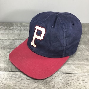Vintage “P” Polo By Ralph Lauren Strapback Blue & Red Cotton Hat Cap PR Made In USA Adjustable Size