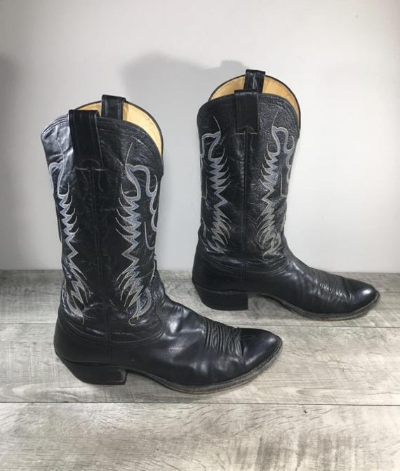 Vintage Nocona 8517C Black Cowhide Cowboy Western Round Toe 