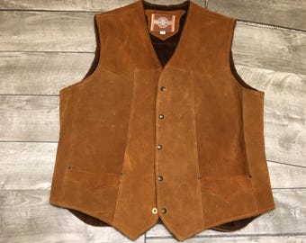 Vintage Pioneer Wear Western Mens Suede Rancher Cowboy Vest Brown Size 48 XL Made in USA
