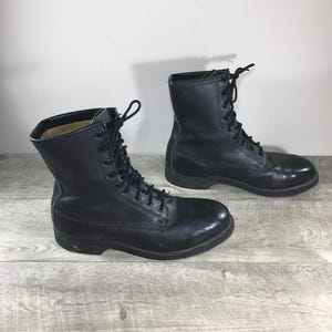 Vintage 90&#39;s Combat Work Steel Toe Punk Black Leather Motorcycle Biker Men’s Boots Size 8 Regular Width Made in USA