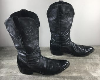Vintage Mens Durango Soft Slouch Western Cowboy Pull-On Biker Riding Black Boots Size 12 Medium Made in USA