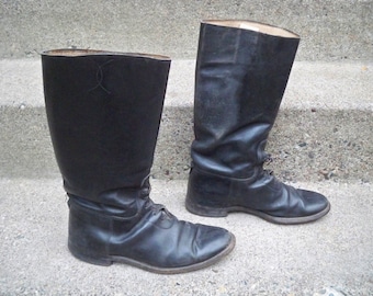 Vintage World War 2 II Era US Black Leather Calvary Riding Motorcycle Biker Men's Soft Toe Lace Up Boots Size 8