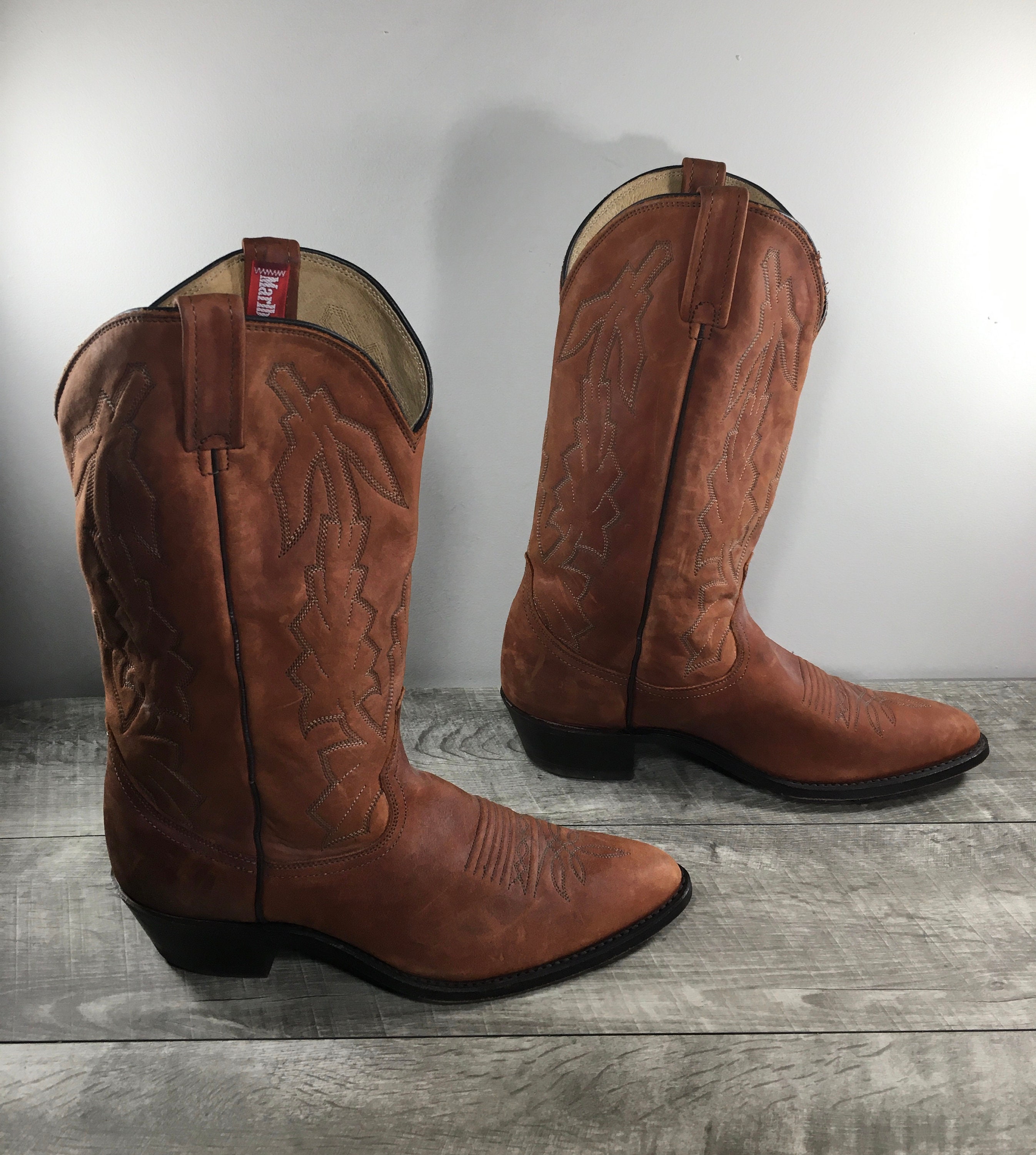 Bottes Western Vintage Dan Post - Cuir Marron Et Noir - Taille 9.5 D Homme