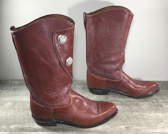 vintage Tony Lama 345 bottes western cowboy en cuir rouge cerise pour femmes taille 9 moyenne fabriquées aux États-Unis !