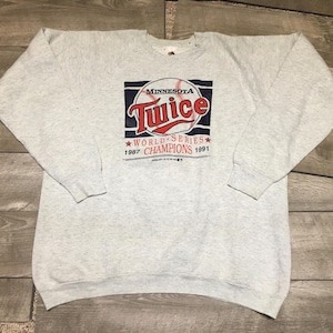 Vintage 1987 1991 MINNESOTA TWINS American League World Series Champions Sweatshirt Pullover Jumper MlB Made in USA Size X-Large