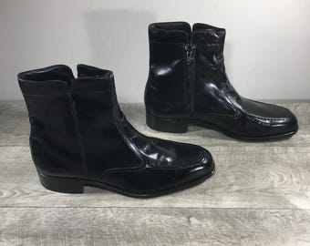 Men's Indie Beatle Florsheim Essex Moc Toe Zipper Black Leather Kidskin Soft Toe Western Pull On Boots Size 10 Wide