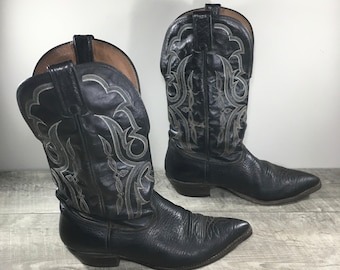 Nocona Vintage Black Leather Western Cowboy Boots Size 8.5 D VINTAGE Nocona 13\ main image 3