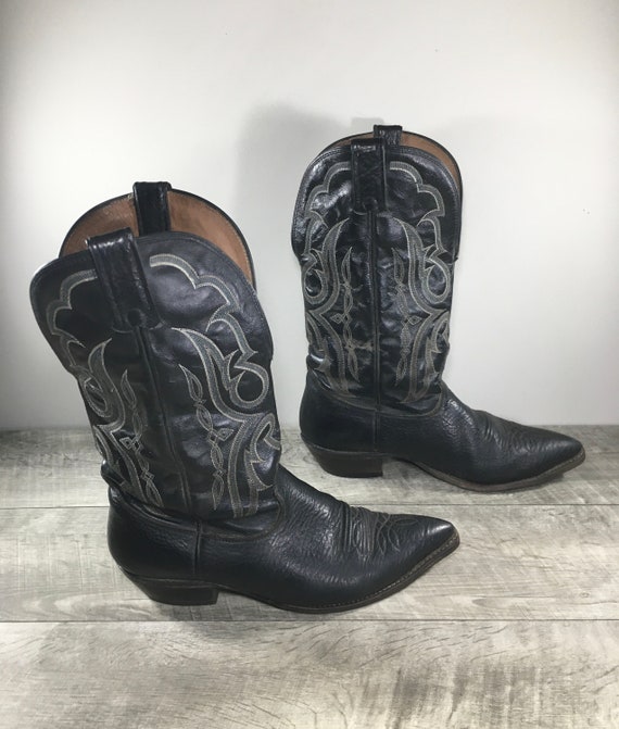 Nocona Mens Sz 9.5 Black Leather Western Cowboy Boots Made In USA s-l400.jpg main image 3