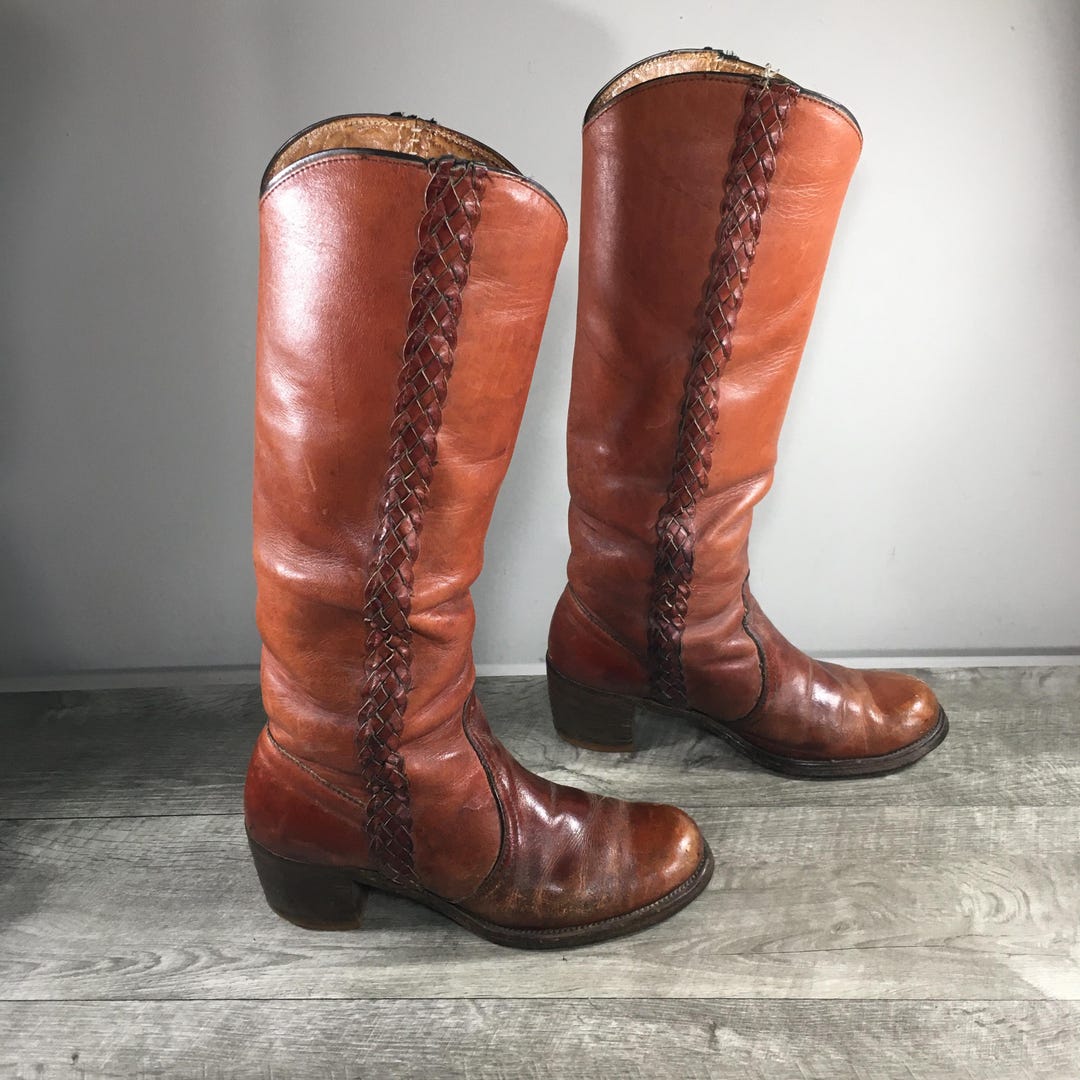 True Vintage 1970s Frye 8546 Braided Sabrina Campus Tall Brown Western ...