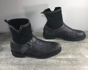 Ross & Snow Harness Engineer Buckle Black Shearling Western Mens Boots Size 11.5