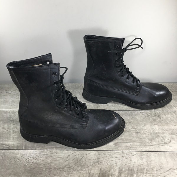 Vintage 90's Mens Combat Work Steel Toe Punk Leather Motorcycle Biker Boots Size 7.5 Wide Made in USA