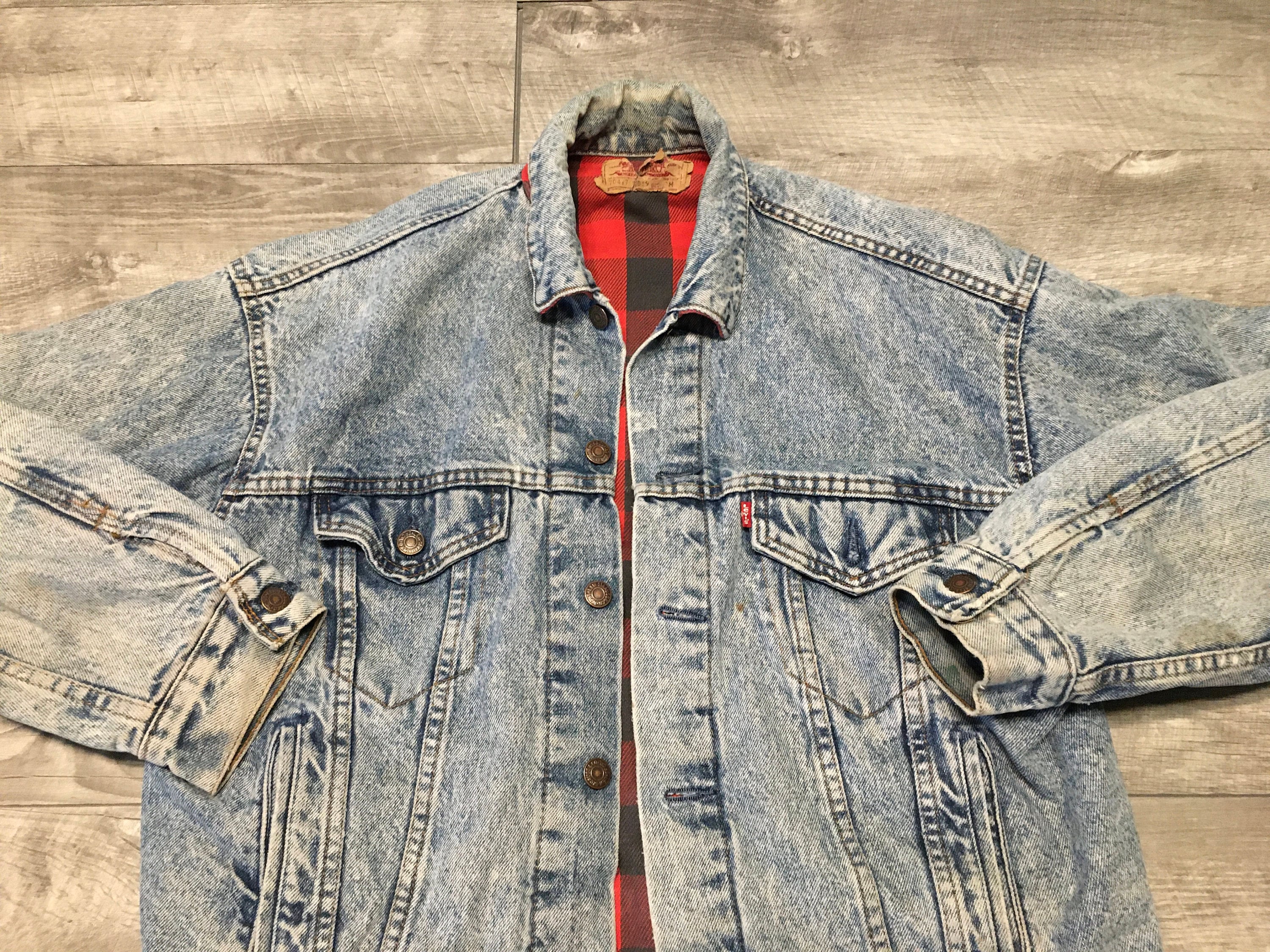 Mens Vintage Levis 70417 0819 Denim Jean Barn Trucker Plaid Lined