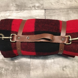 Vintage Marlboro Country Store Red Buffalo Plaid Wool Blanket USA Advertising Size 52 Inches by 72 Inches
