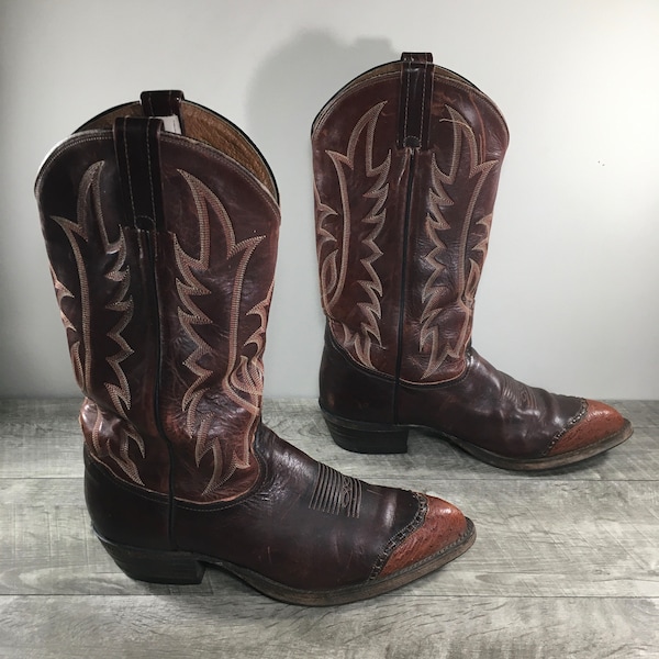 Vintage Tony Lama Brown Leather #1027 Pull On Cowboy Western Men’s Boots Made in USA Size 10 Medium