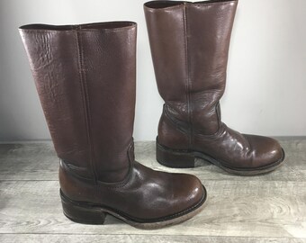 Vintage Wild Pair 12R Tall Brown Leather Riding Campus Womens Western Stovepipe Boots Size 9.5