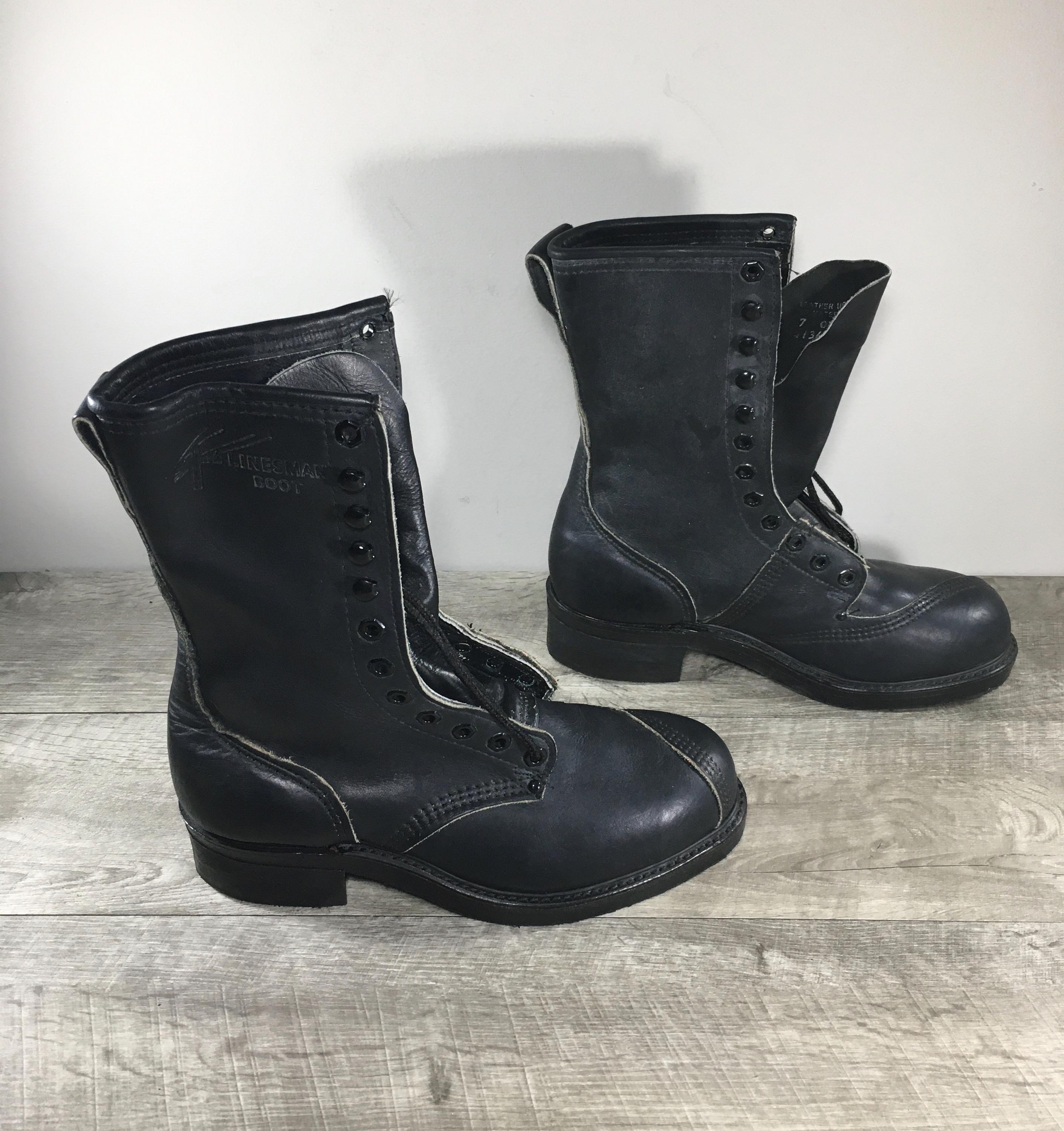 Vintage Linesman Boot Steel Toe Climber Combat Work Black  display picture 1