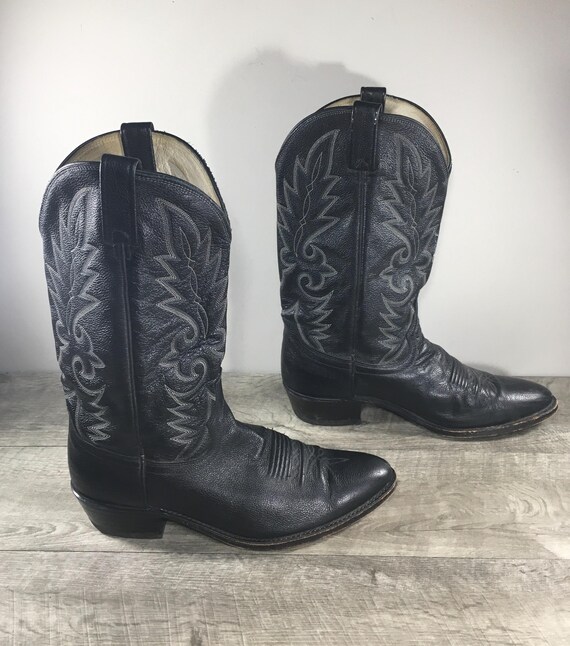 Dan Post Black Leather Western Boots with Intricate Stitching Broken-in Vintage Dan Post Black Leather Western Cowboy  main image 3