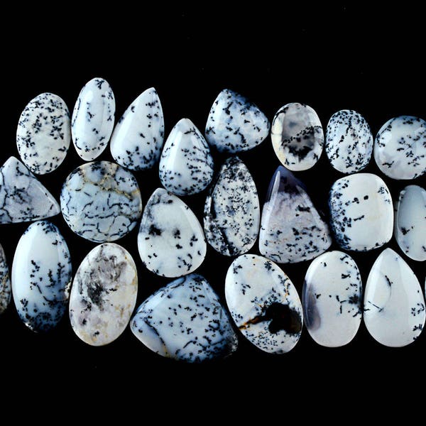 24 Pcs Genuine Dendritic Agate Cabochon,Genuine White Dendritic Agate,23x19mm,142Cts Jewelry Making Gemstone#623