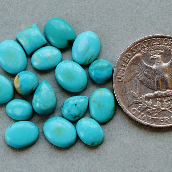 16 Pieces Tibetan Turquoise Cabochon, Biggest Piece Size 10mm x 8mm, Natural Turquoise Rings, Turquoise Pendant, Item No. 3883