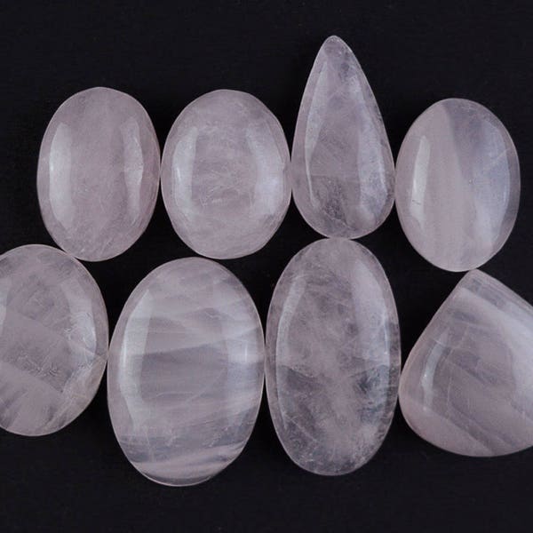 8 Pcs Rose Quartz Cabochon,36x20mm,363Cts Natural Pink Quartz Smooth Rare Genuine Jewelry Making Gemstone#1636