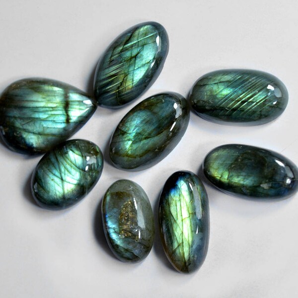 8 Pcs Green Fire Labradorite Gemstone,27x20mm,160Cts Natural Labradorite Cabochon Jewelry Making Gemstone#1257