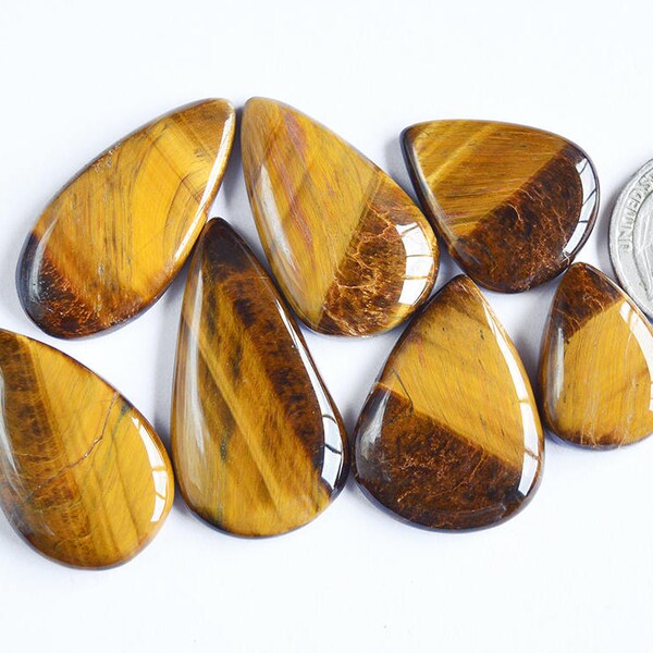 7 Pcs Rare Tiger Eye Gemstone,Genuine Yellow Tiger Eye Cabochon Gemstone for Jewelry Making#6338