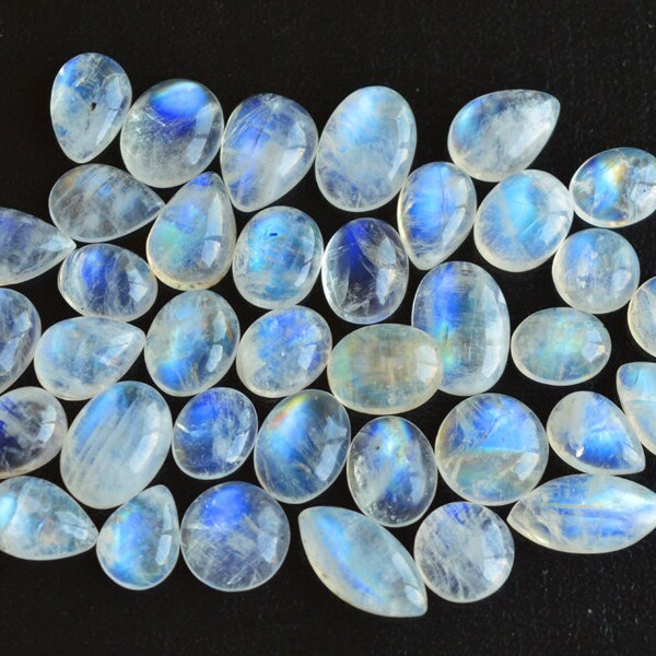 5 Pcs Natural Blue Fire Rainbow Moonstone Cabochon Jewelry Making Gemstone,Stone Size 8-15mm Gemstone#DH103