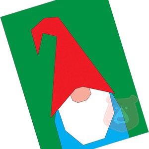 Może przedstawiać: Gnom w czerwono-białym stroju z niebieskim ciałem na zielonym tle.