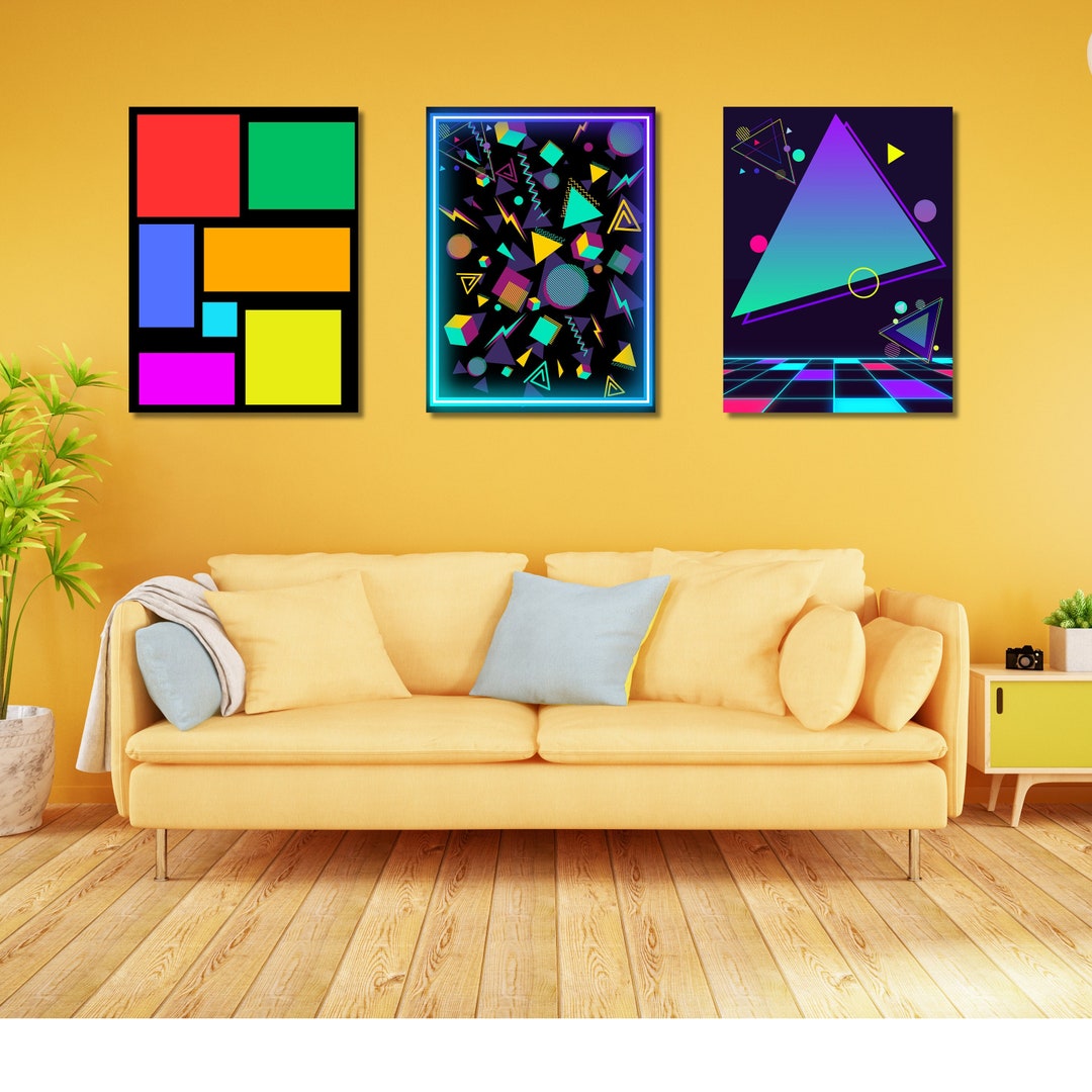 Retro Vibes 80s Inspired Contemporary Art Print L Set of 3 L Funky