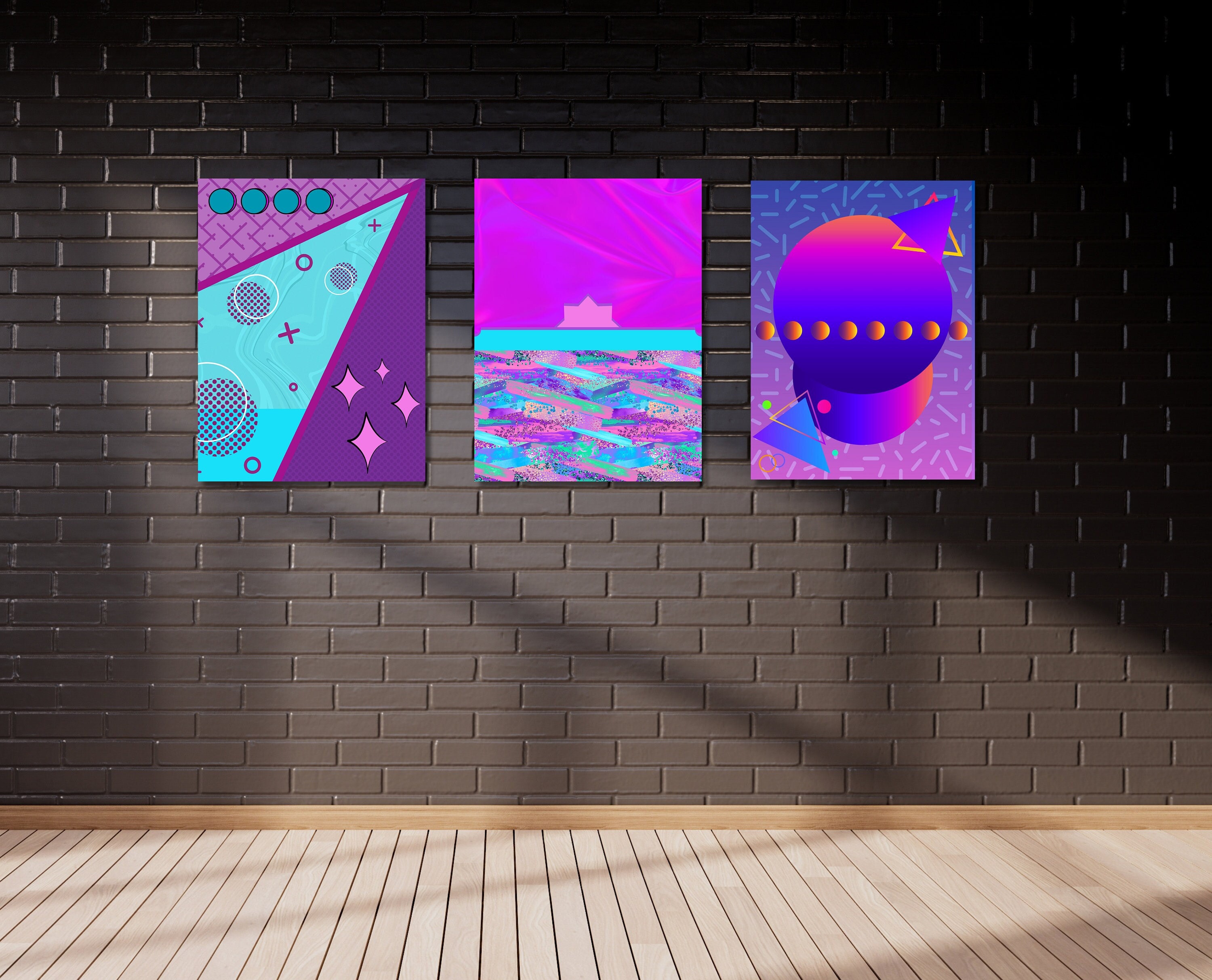 Retro Vibes 90s Inspired Contemporary Art Print L Set of 3 L Funky