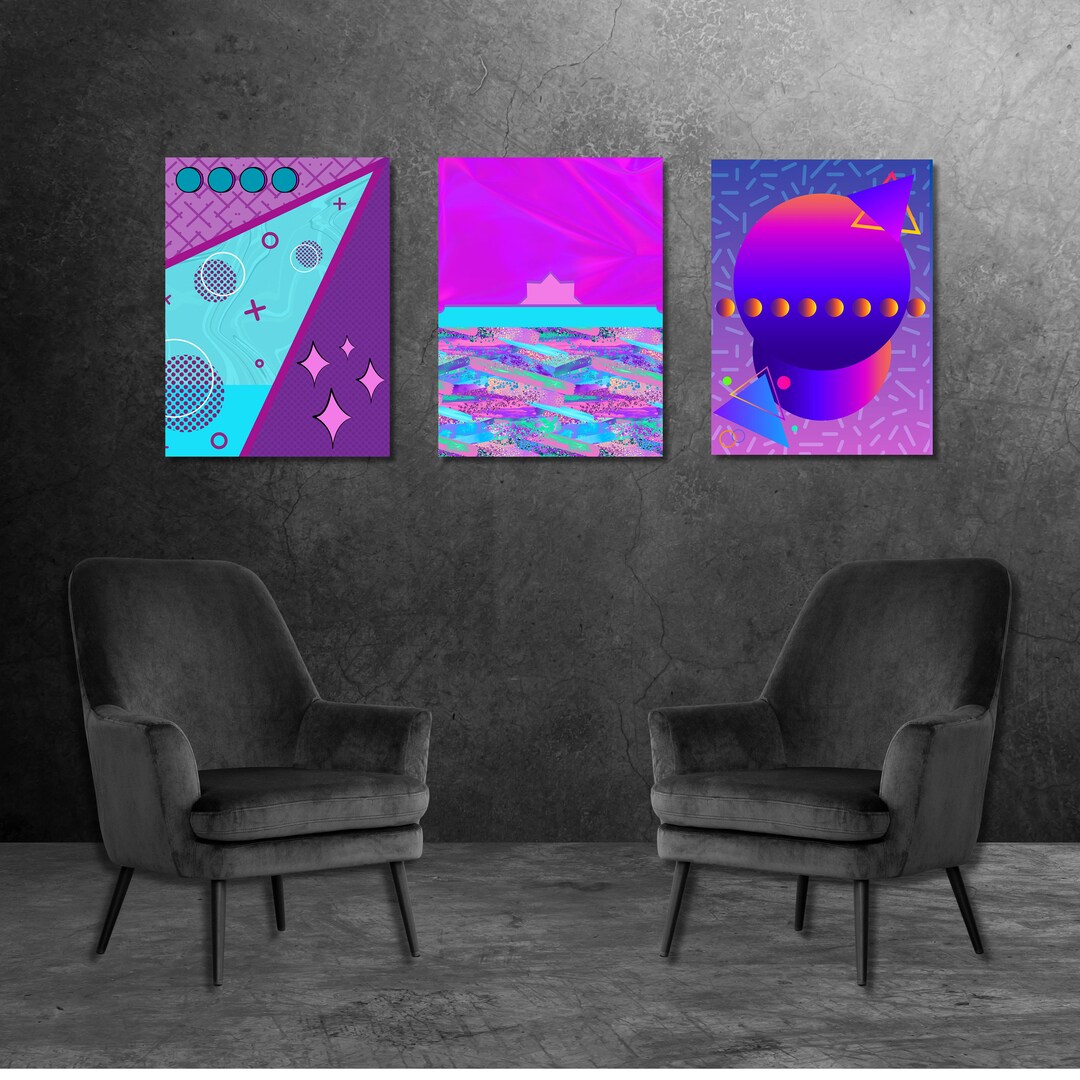 Retro Vibes 90s Inspired Contemporary Art Print L Set of 3 L Funky