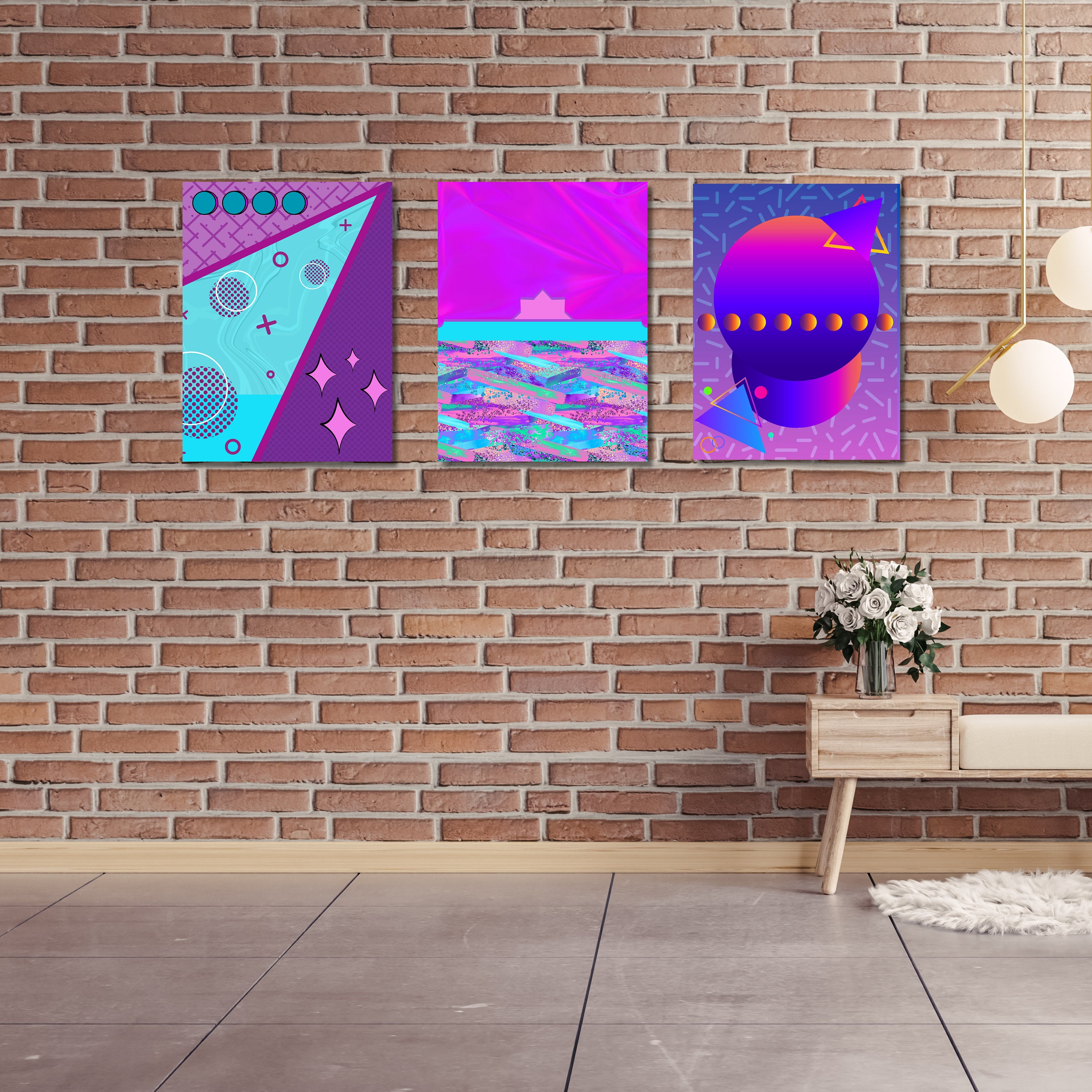 Retro Vibes 90s Inspired Contemporary Art Print L Set of 3 L Funky