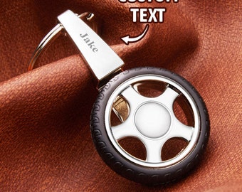 Nom personnalisé Spinning Tire Porte-clés Cadeaux pour lui l Cadeau personnalisé l Cadeau personnalisé l Cadeau pour elle l Cadeau passionné de voiture l Cadeau papa