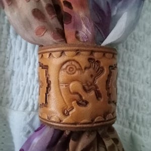 Western / Southwestern Leather Scarf Slide with Kokopelli