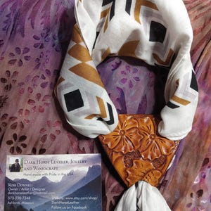 Western Saddle Tooled Leather Scarf Slide